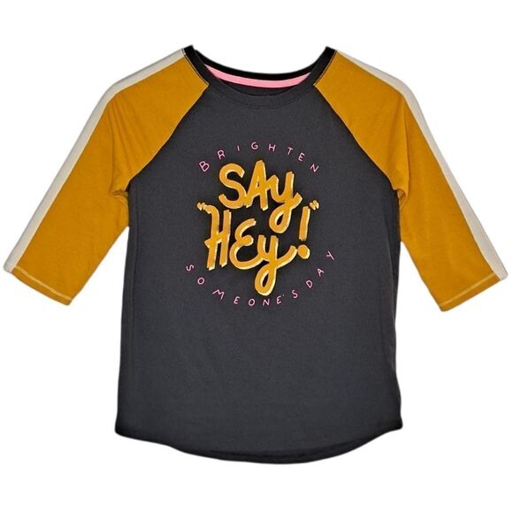 Cat & Jack Brighten Someone's Day Tee Grey Yellow Pink Large (10-12) (Girls) - Picture 1 of 5